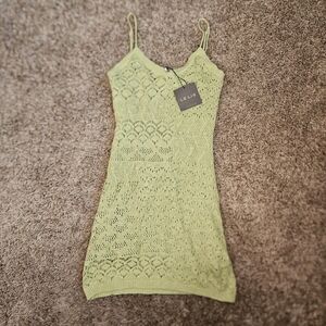 NWT Le Lis Large Green Knit Spaghetti  Straps Dress Crochet Short
